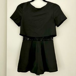 Aqua Lace Bodice Shorts Romper Small